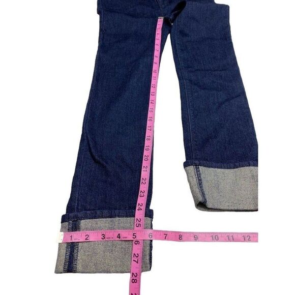 White House Black Market Dark Wash Denim Slim Ankle Gold Cuff Mid Rise Jeans 00 - Picture 9 of 11